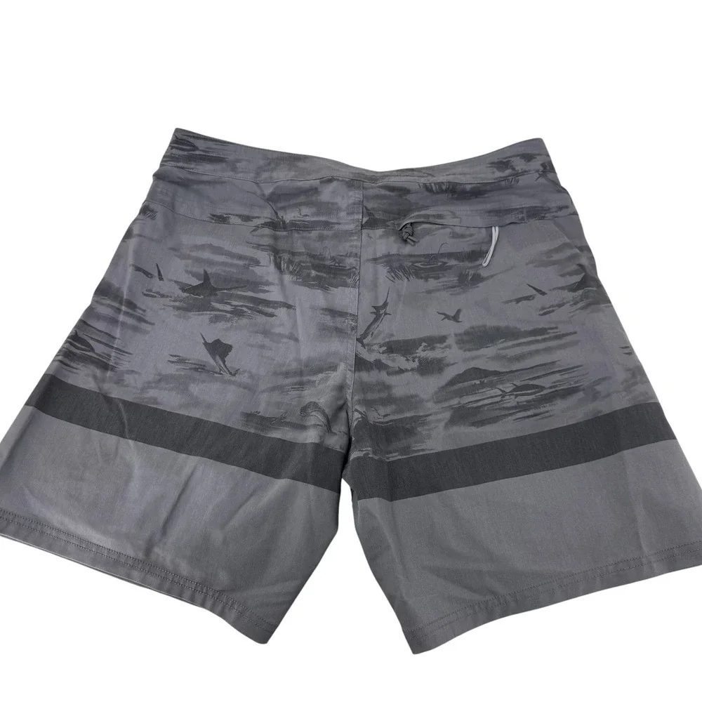 AFTCO Mens Gray Marlin Sailfish Print Fishing Board Shorts Size 36 Gray